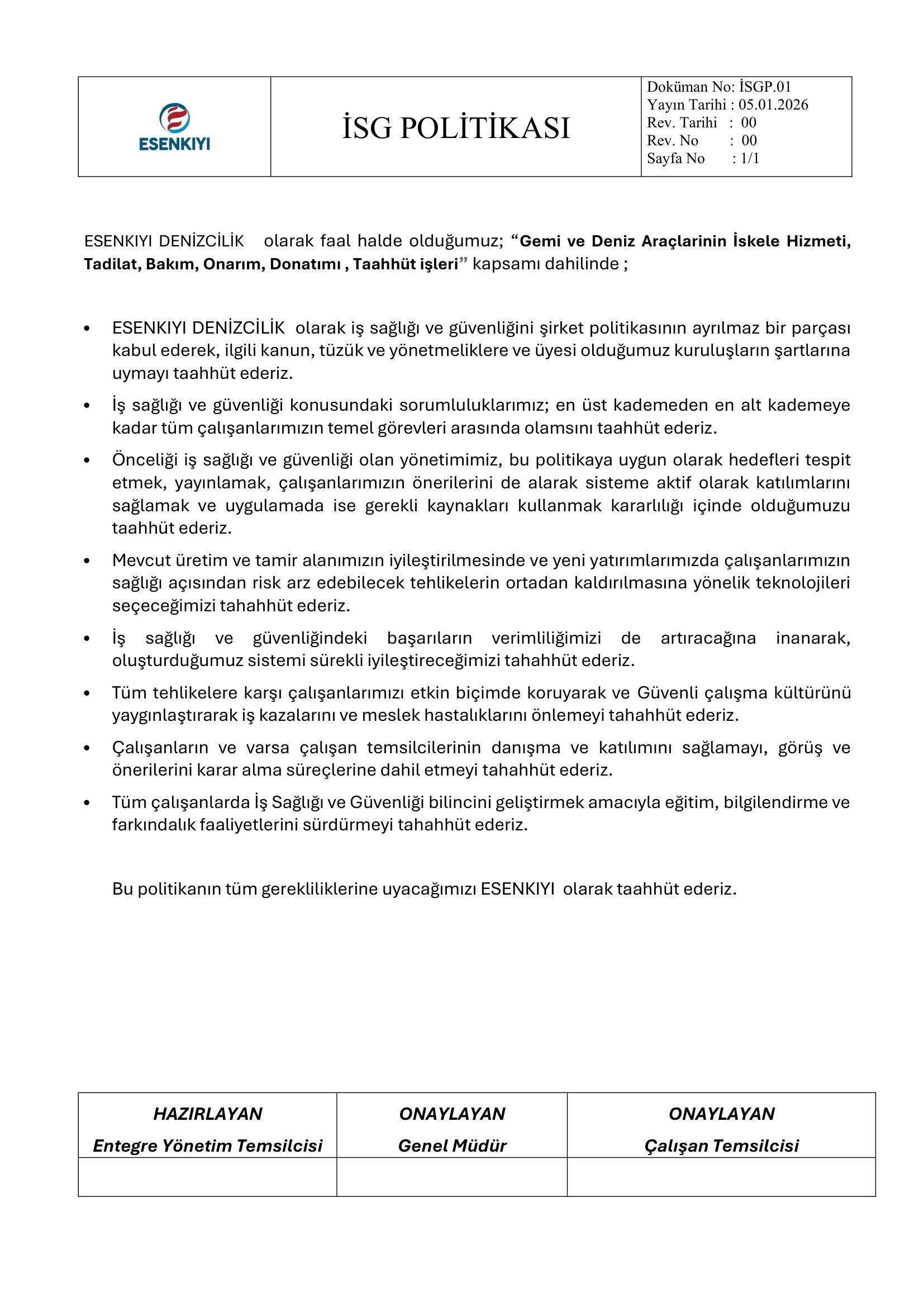 İSG POLİTİKASI